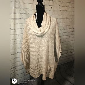Max Sport LA CowlNeck Knit ribbed SweaterPoncho Heather Oatmeal